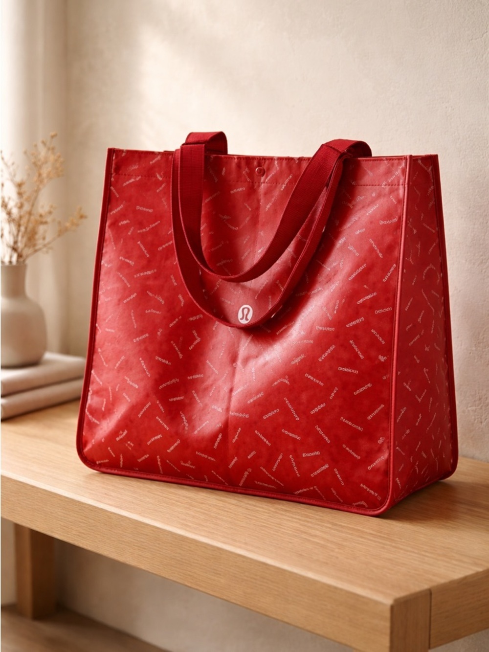 NWT Lululemon XL Reusable Maroon Burgundy LOGO Tote Shopping Bag Gym Bag
